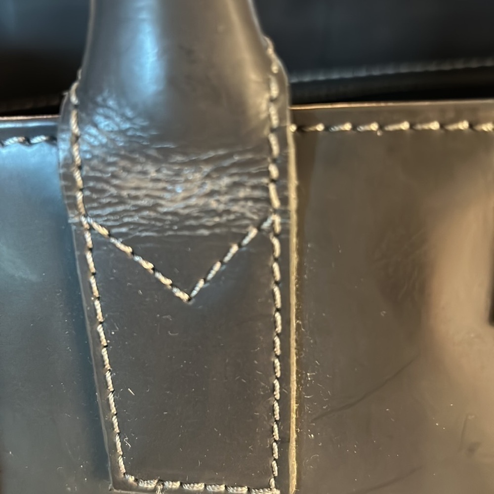 Alberta Di Canio gray leather tote.Approx. 17”wide 14.5 tall expanding width 6”. - Picture 6 of 11